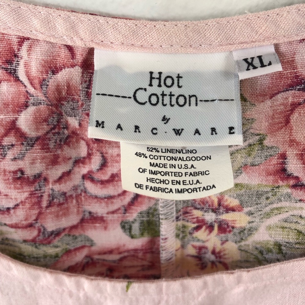 Women’s XL Vintage Hot Cotton USA Linen Sleeveless Pink Floral Maxi Dress - Picture 3 of 6